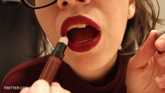 Applying Dark Maroon Lipstick in Glasses and Turtleneck video from Fapcakesenpai