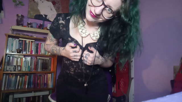 Funeral Goth Victorian Striptease & Masturbation - Green-Haired Goth Babe with Glasses & Tattoos - Black Lace Black Gloves Purple Pantyhose & Lipstick video from