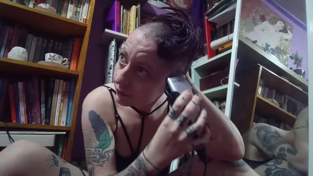 Cute Punk Girl Shaves Her Head - Bald Girl Fetish - Bodysuit, Small Tits, and Tattoos video from