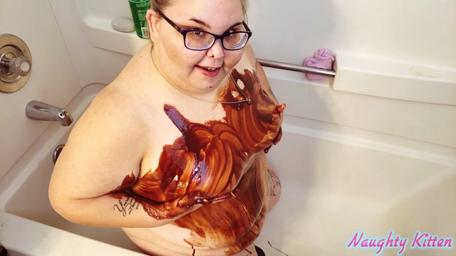 naughty kitten chocolate sauce sploshing video from Naughty Kitten