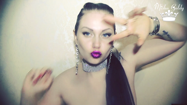 Purple wild lip smelling and grimaces video from Mistress Misha Goldy