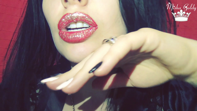 Red lips with golden glitter video from Mistress Misha Goldy