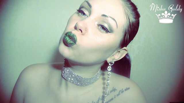 Cum Hard To My Green Glittery Lips video from Mistress Misha Goldy