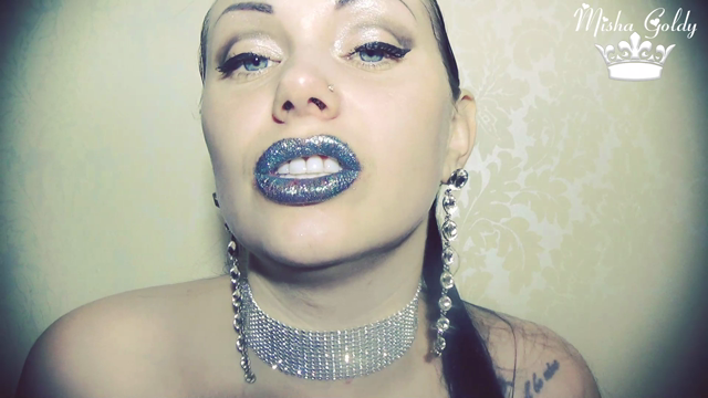 Blue Glittery Lips Smelling & Worship video from Mistress Misha Goldy