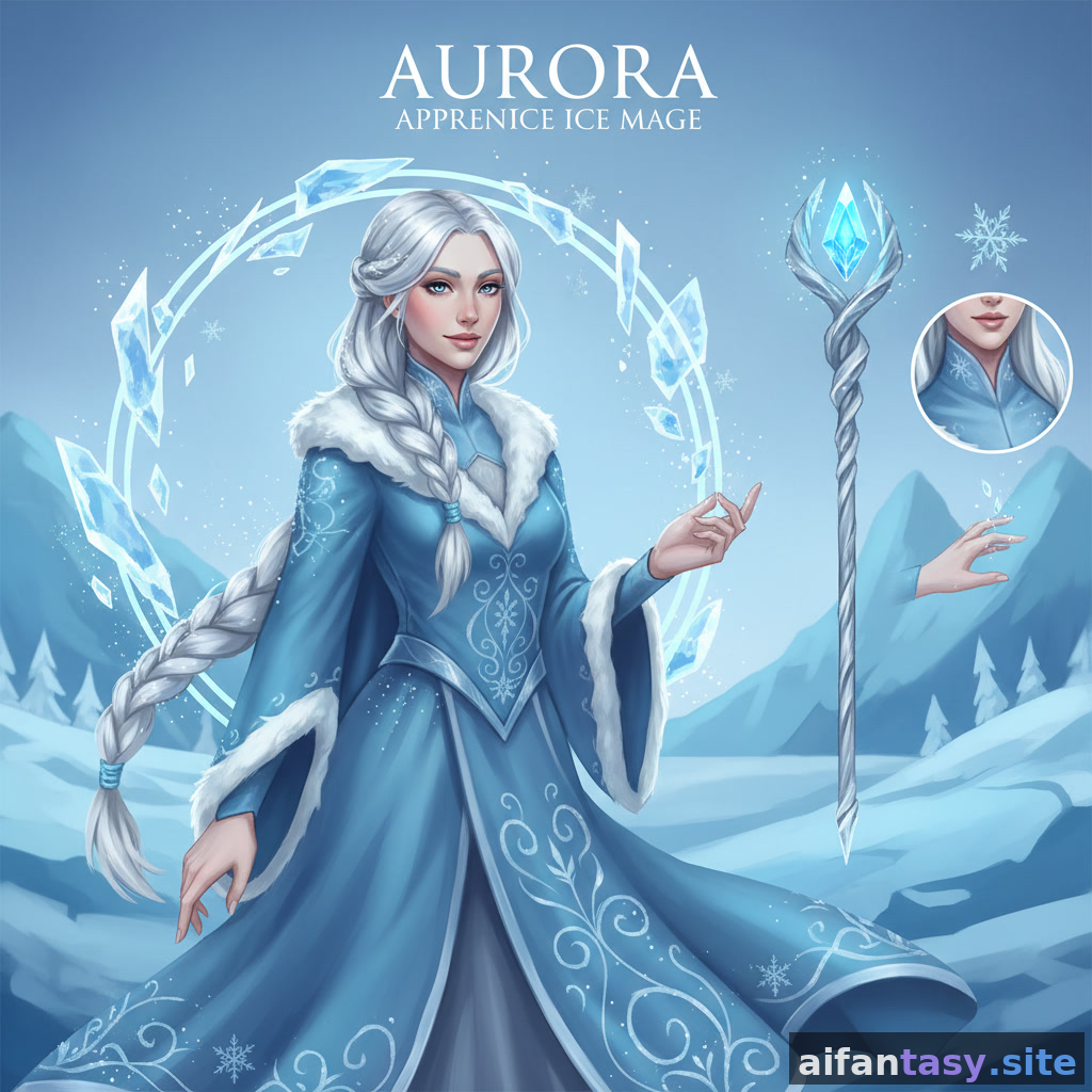 Aurora - ice mage apprentice AI character who is always a little cold