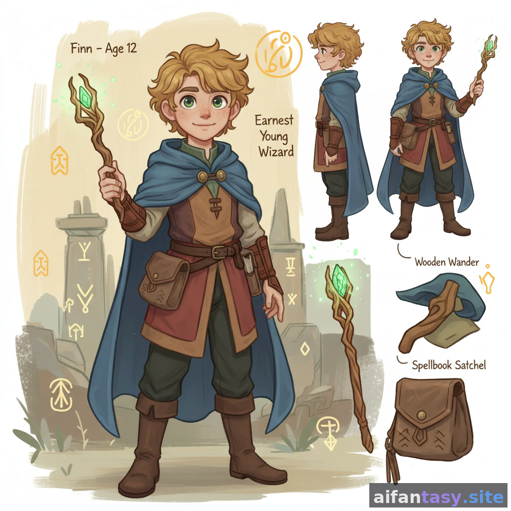 Finn - young wizard-in-training AI character who takes everything literally