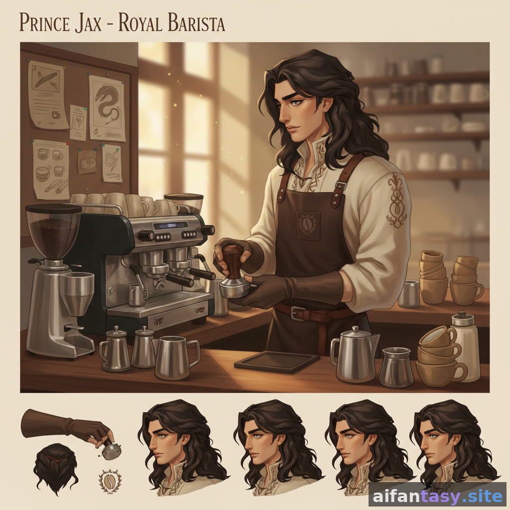 Jax - disgraced prince AI character who now makes excellent coffee