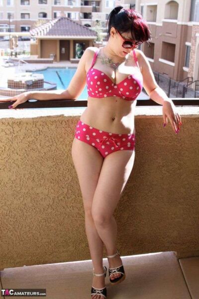 Busty amateur Susy posing in a polka dot bikini Image #2