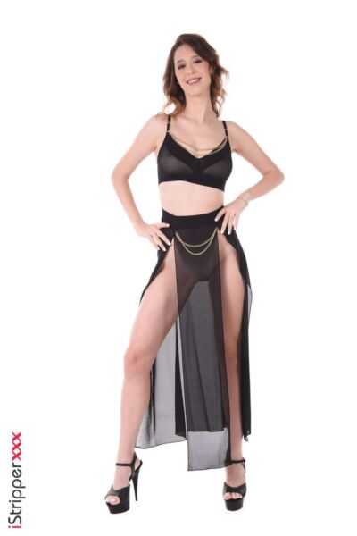 Charming Italian brunette Mia De Ville takes off her evening dress Image #1