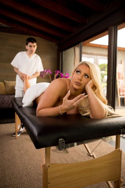 MILF with huge tits Alura Jenson gets fucked by a skinny masseur Image #2