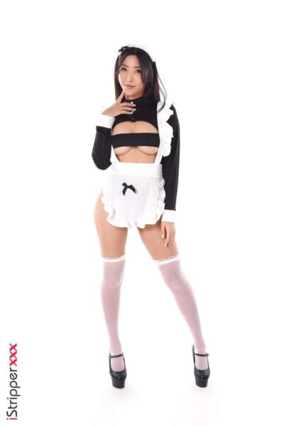 Busty maid Emiri Momota reveals her smooth Japanese body and pussy Image #1