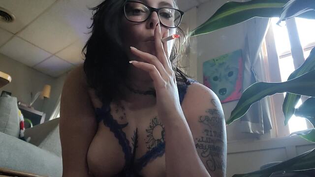 Smoking in Blue Lingerie video from Cassidy Love