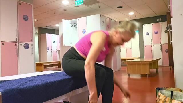 Sweaty Training & Discreet  Fingering In Locker Room 2 video from Ms. Jenny