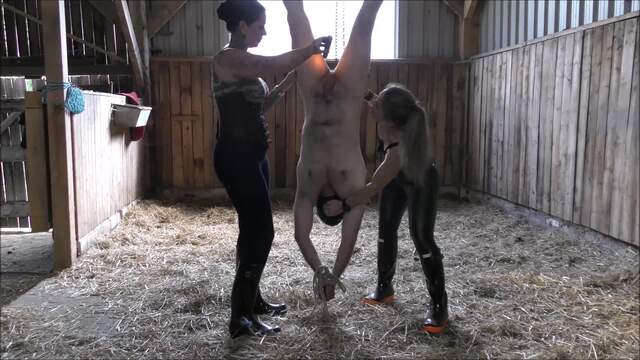 Slave punishment in the Stable double domination video from Mistress Nica