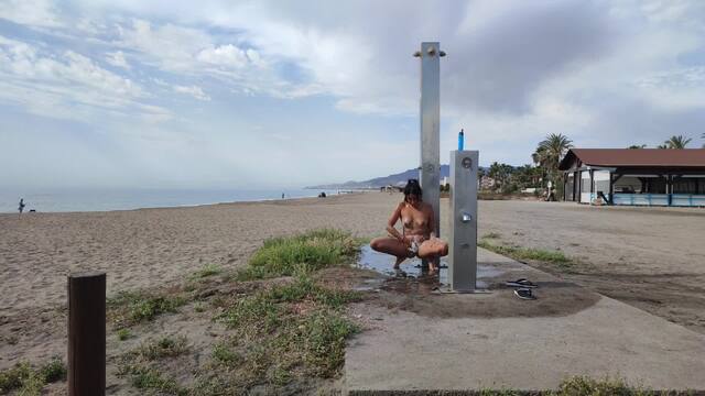 Showering and Masturbate in public while people passing by video from Naughty Pocahontas