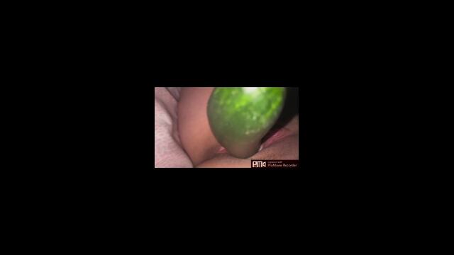 Greek Girl takes off bikini then fucks cucumber until she cums!