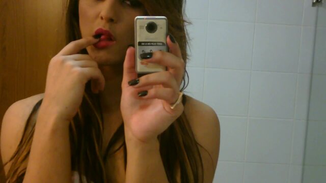 Sexy amateur tgirl Felipa Lins selfie video being sexy on the mirro with small camera video from Nikki Montero