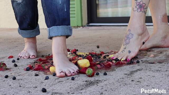 Goddess Rhonda and MyPrettyFeet8 Fruit Salad Squish video from Pedsrmedsproductions