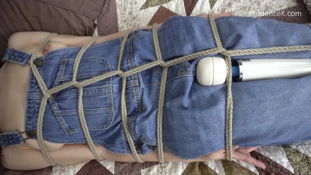 Solo Masturbation: Rope bound denim overalls multiple hitachi orgasms video from