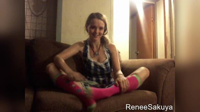 Long knee socks feather foot tickling video from Renee Sakuya
