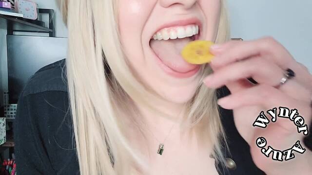 Chewing Crispy Plantain Chips video from Wynter Azure