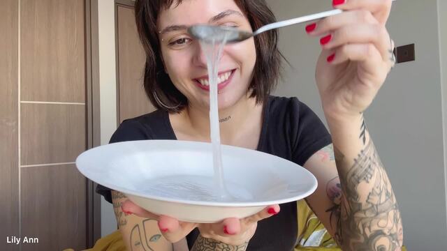 blowing snot on plate and playing with it video from Lily Ann